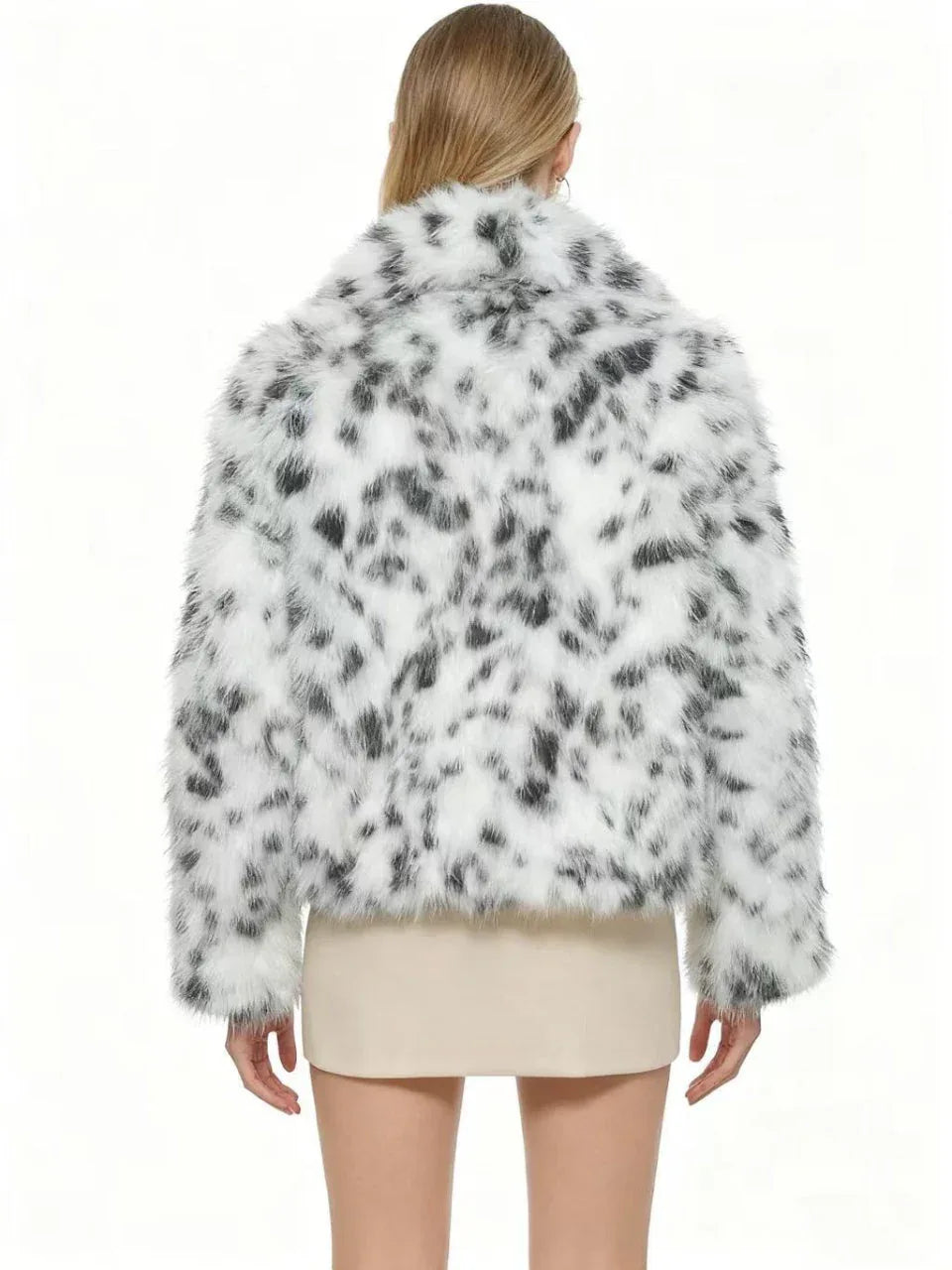 Snow Leopard Faux Fur Jacket - View 7 | TEVQA