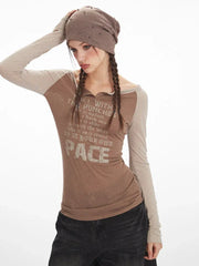 Vintage Wash Off-Shoulder Graphic Tee - TEVQA