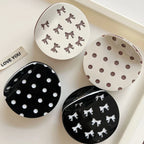 Acetate 2.5 Inch Round Hair Claw Clip - Polka Dot & Bow Print - TEVQA