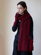 Cream Wool Blend Ribbed Scarf - TEVQA