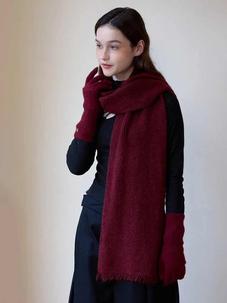 Cream Wool Blend Ribbed Scarf - TEVQA