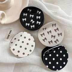 Acetate 2.5 Inch Round Hair Claw Clip - Polka Dot & Bow Print