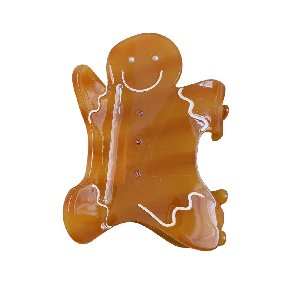 Jumbo Gingerbread Man Hair Claw Clip - 4.8 Inch Oversized Christmas Accessory - TEVQA Main image