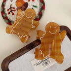 Jumbo Gingerbread Man Hair Claw Clip - 4.8 Inch Oversized Christmas Accessory - TEVQA