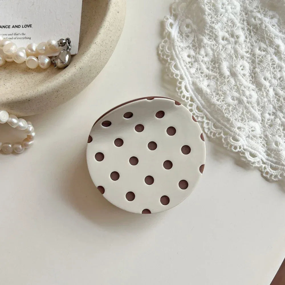 Acetate 2.5 Inch Round Hair Claw Clip - Polka Dot & Bow Print - TEVQA