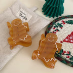 Jumbo Gingerbread Man Hair Claw Clip - 4.8 Inch Oversized Christmas Accessory - TEVQA