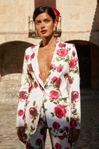 White three piece suit with red roses - View 10 | TEVQA
