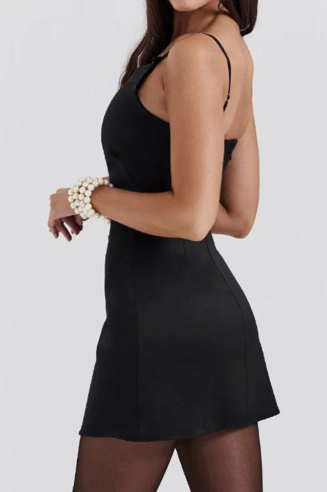 Satin Square Neck Mini Dress - View 7 | TEVQA