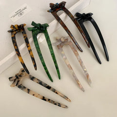 French Acetate Bow U-Shape Hair Pin (5.5 Inch) - TEVQA
