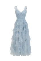 Tiered Tulle V-Neck Evening Dress in Mistyrose - View 15 | TEVQA