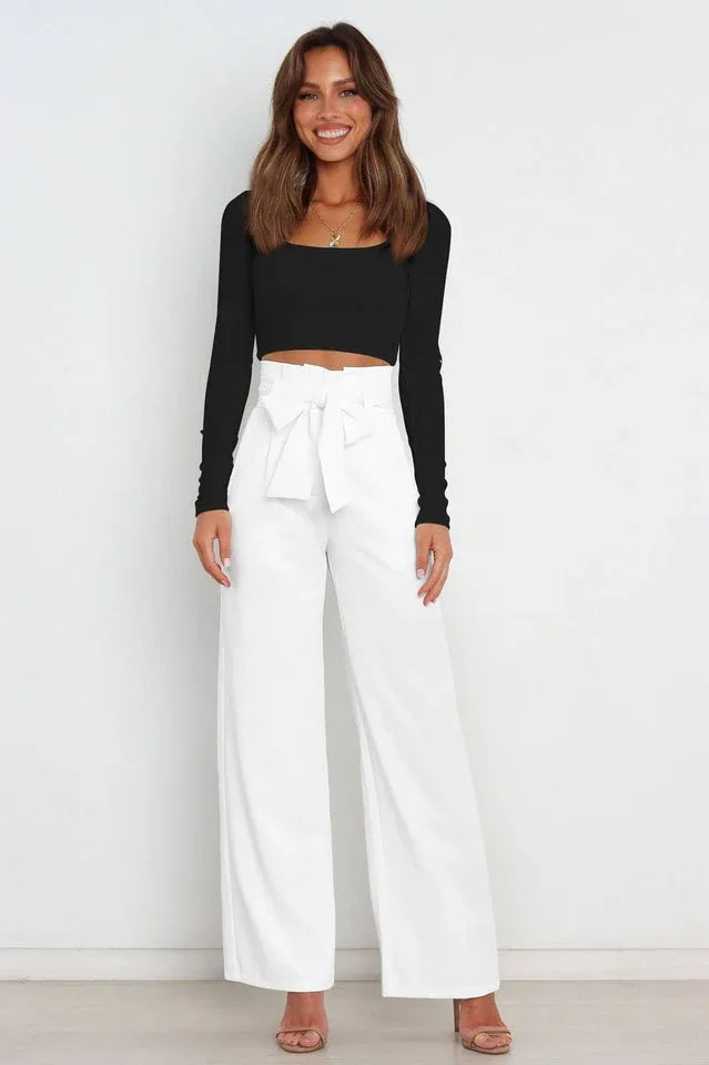 Belted wide leg crepe trousers - View 13 | TEVQA