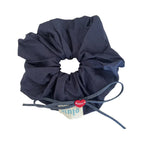 Oversized navy scrunchie with blue tie and red heart charm