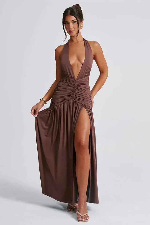 Elegant Halter Maxi Dress with Ruched Detail Secondary image