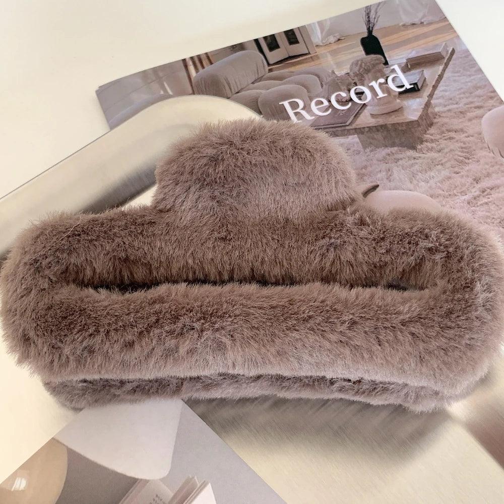 Jumbo Faux Fur Hair Claw Clip - View 7 | TEVQA