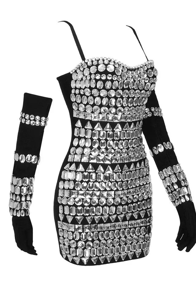 Brisbane Rhinestones Embellished Mini Dress - TEVQA