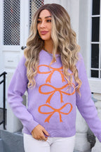 Black graphic bow knit sweater - View 11 | TEVQA