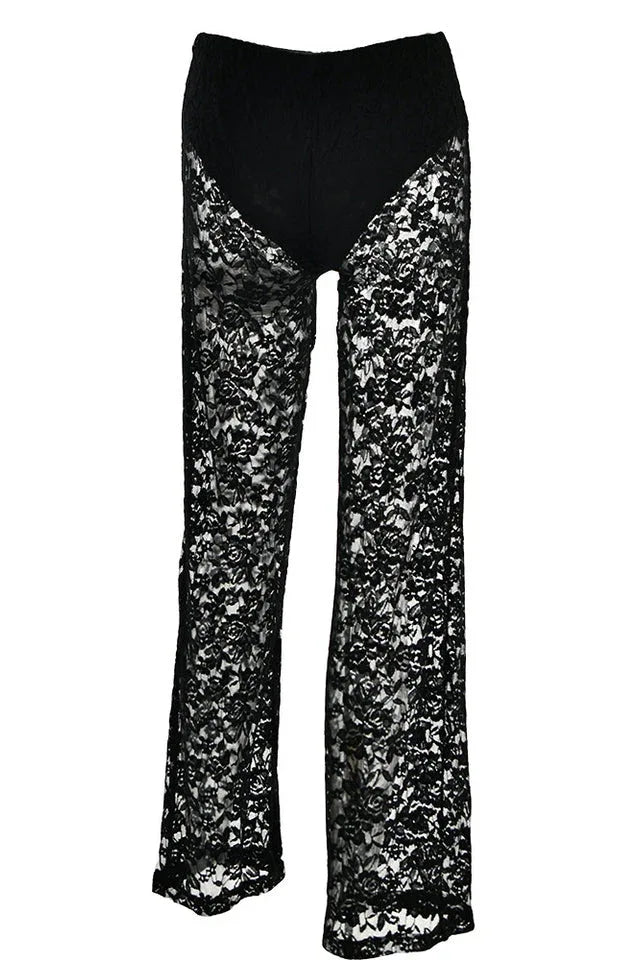 Lace Wide Leg Trousers - View 22 | TEVQA