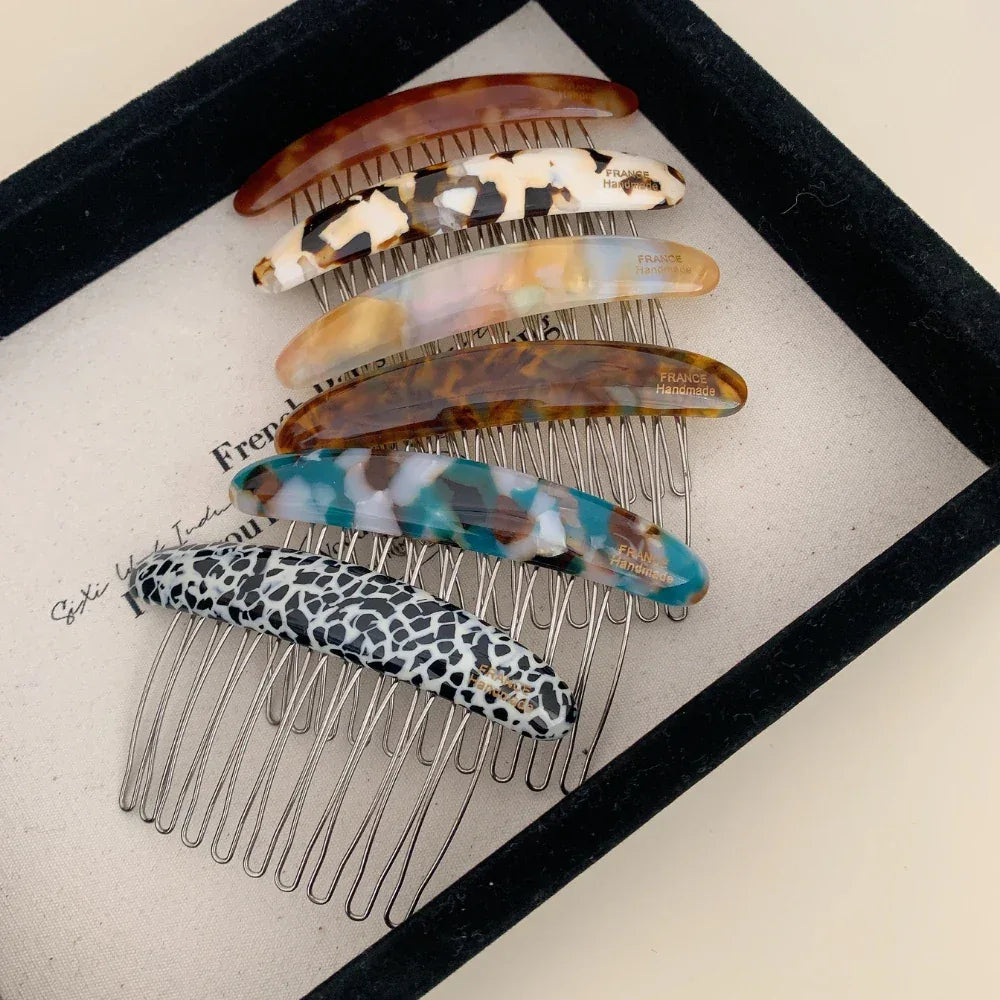 Classic Acetate French Hair Comb - 3.3 Inch Decorative Side Comb - TEVQA
