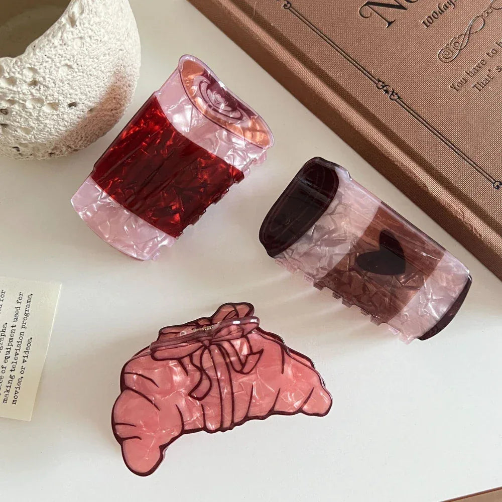 overhead view of unique acrylic hair accessories