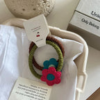 Knit flower hair tie with crochet floral applique - View 7 | TEVQA