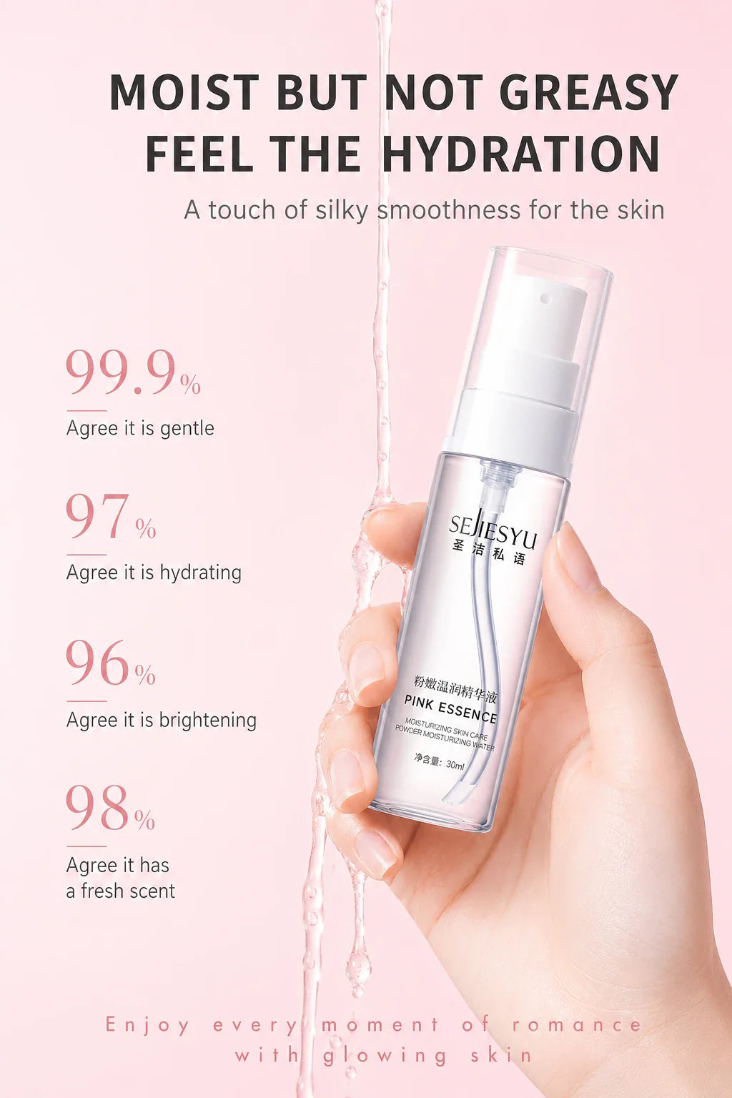 Nourishing skin serum in a clear bottle with pink liquid and floral packaging - View 8 | TEVQA