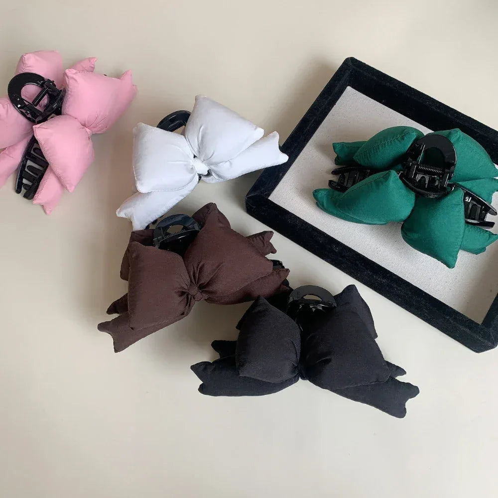 Large Padded Bow Hair Claw Clip - 5 Inch Soft Fabric Updo Clip - TEVQA