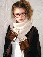 Vintage Fair Isle Wool Blend Scarf Beige Brown