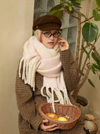 Oversized knit scarf with block stripes and fringe - View 15 | TEVQA