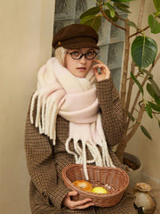 Oversized knit scarf with block stripes and fringe - View 15 | TEVQA