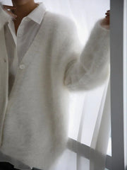Faux Mink V-Neck Cardigan - View 9 | TEVQA