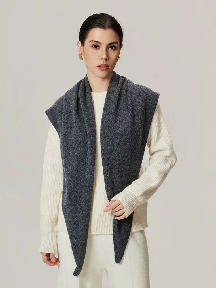 100% Pure Wool Knit Triangle Scarf - View 7 | TEVQA