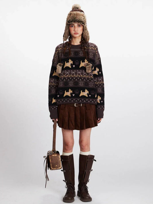 Vintage Scottie Dog Fair Isle Sweater - TEVQA