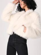 Cream Faux Fur Cropped Jacket - View 7 | TEVQA