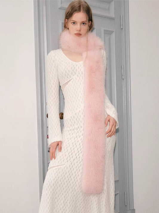 Pink Faux Mink Fur Scarf and Russian Hat Set