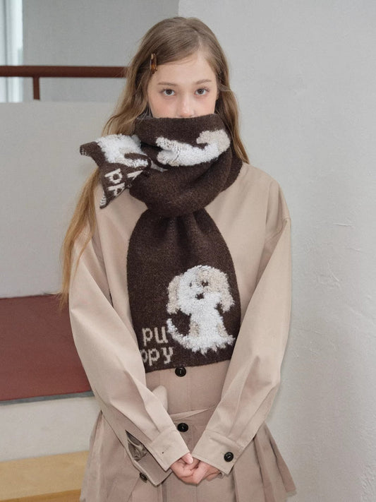 Cute Cartoon Puppy Thick Knit Winter Scarf