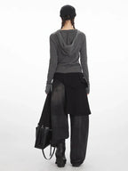 Y2K Grunge Striped Hooded Henley Top - TEVQA