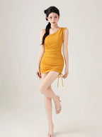 Yellow Ruched Two-Piece Swimsuit Set