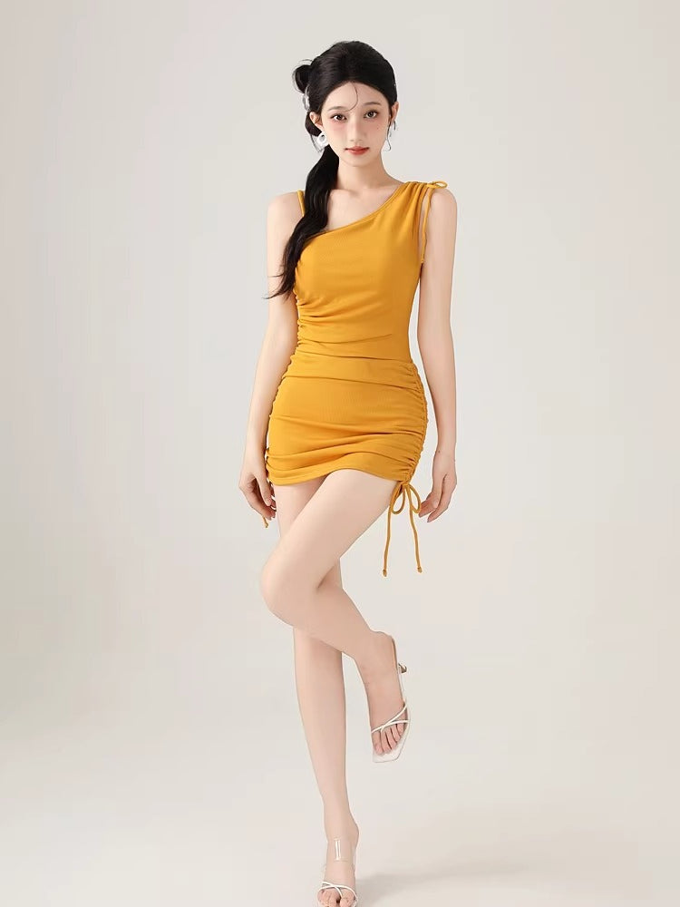 Yellow Ruched Two-Piece Swimsuit Set