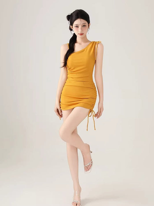 Yellow Ruched Two-Piece Swimsuit Set