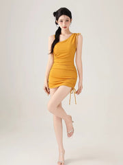 Yellow Ruched Two-Piece Swimsuit Set