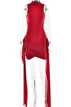 Anji High Neck Criss Cross Mini Dress - TEVQA