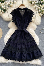 Livia Embroidered Lace Tiered Mini Dress - View 11 | TEVQA