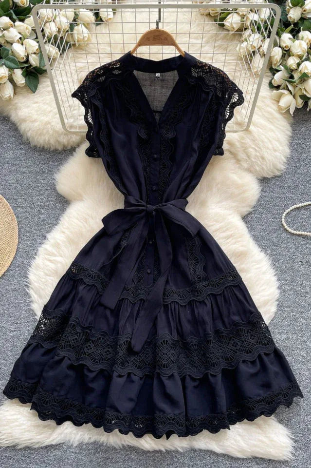 Livia Embroidered Lace Tiered Mini Dress - View 11 | TEVQA