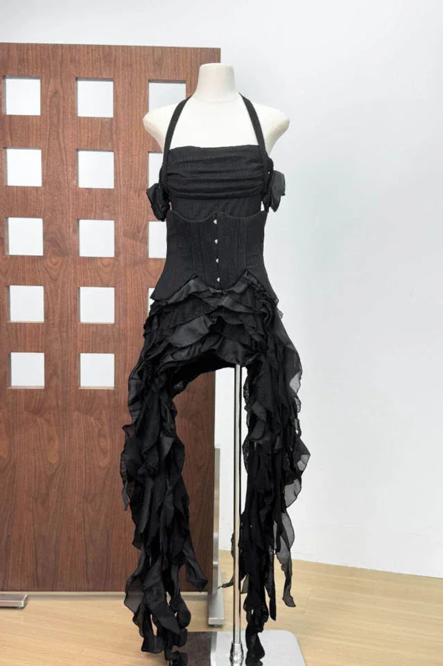 Ivria Halterneck Ruffled Draped Dress - View 12 | TEVQA