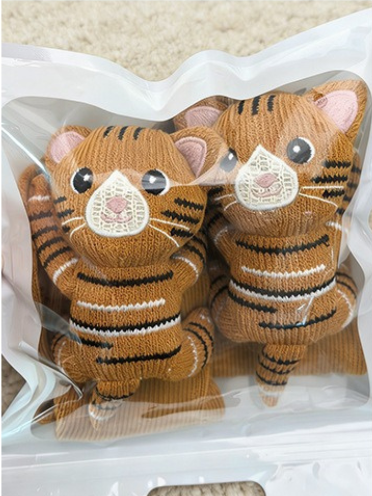 Yellow 3D Tiger Knit Slipper Socks Non-Slip