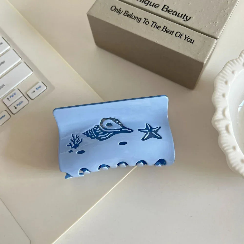 Carved Ocean Acetate Hair Claw Clip - View 9 | TEVQA