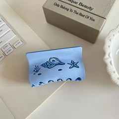 Carved Ocean Acetate Hair Claw Clip - 3.15 Inch Dolphin & Shell