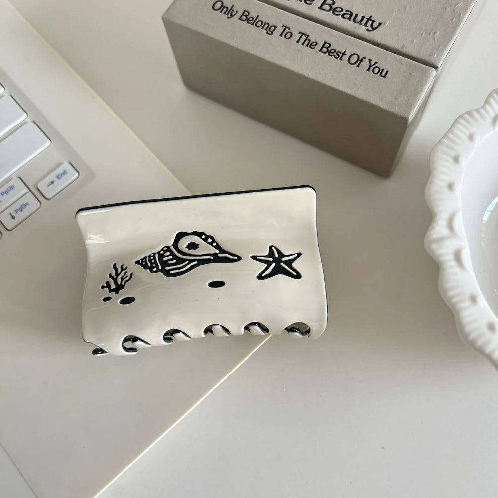 Carved Ocean Acetate Hair Claw Clip - 3.15 Inch Dolphin & Shell