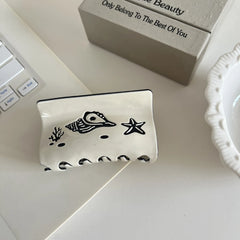 Carved Ocean Acetate Hair Claw Clip - 3.15 Inch Dolphin & Shell