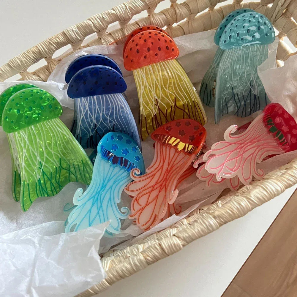 Whimsical 3D Jellyfish Acrylic Hair Claw - Lightweight Marine Design - TEVQA